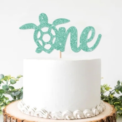 ONE Sea Turtle Glittering Turquoise Cake Pick Topper